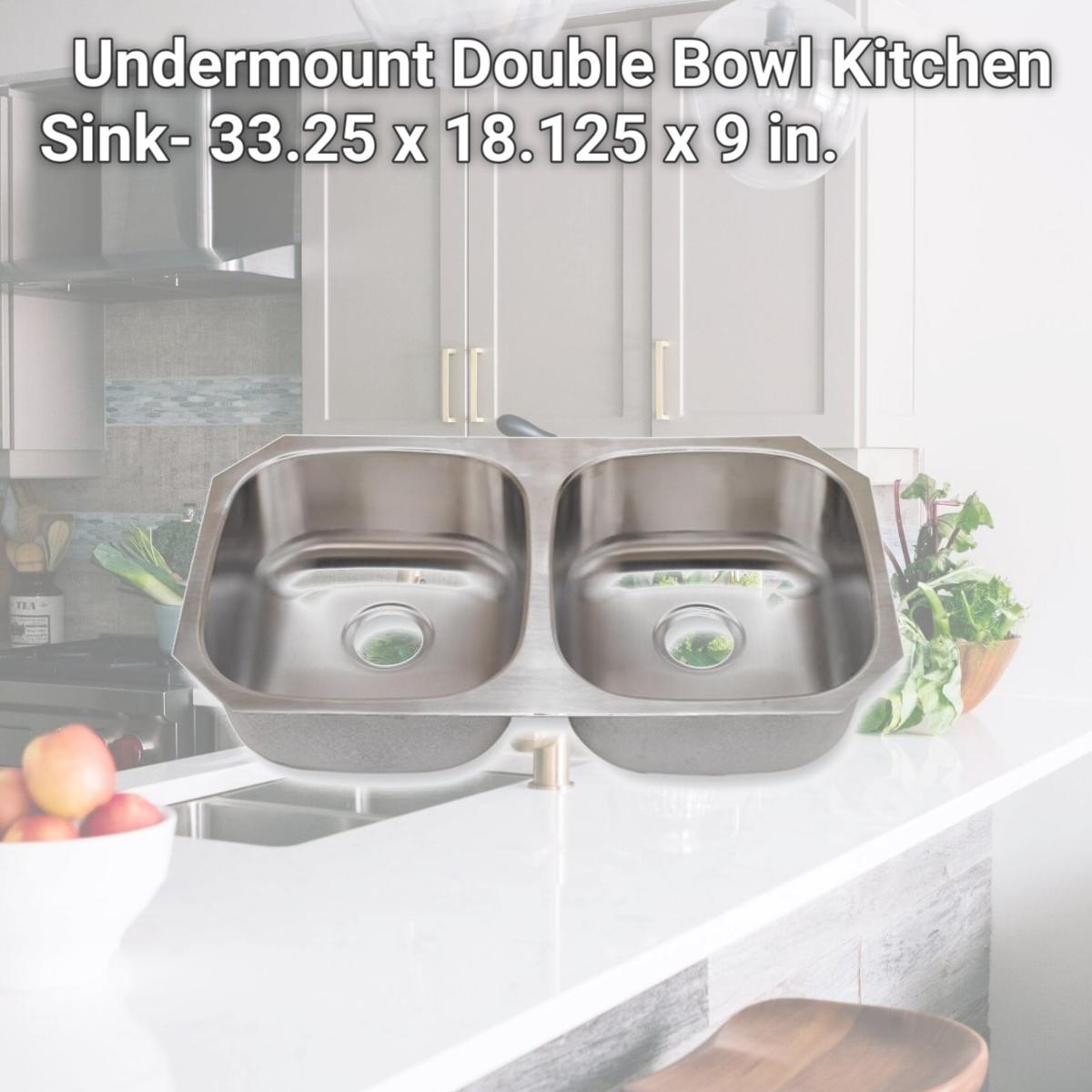 Picture of SFC SM502 Undermount Double Bowl Kitchen Sink- 33.25 x 18.125 x 9 in.