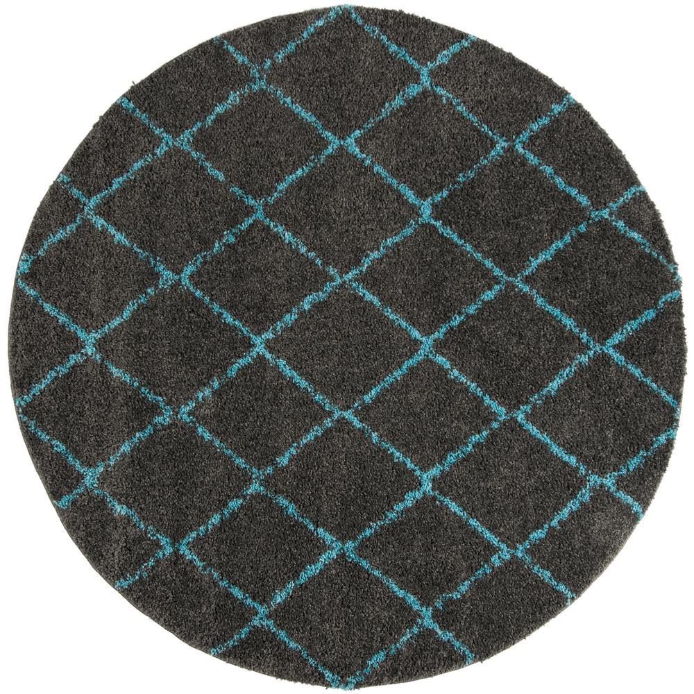 Asg742k-7r 6 Ft. - 7 In. X 6 Ft. - 7 In. Arizona Shag Power Loomed Rug, Round - Grey & Turquoise