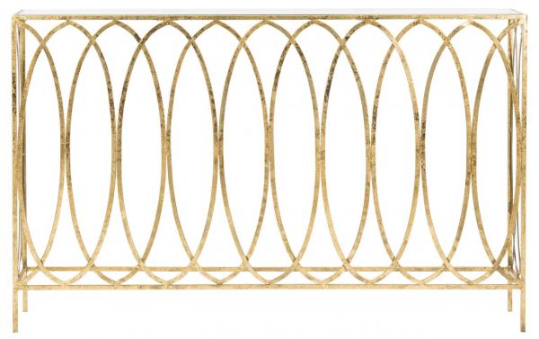 Fox3256a 30 X 48 X 8 In. Carina Oval Ringed Console Table, Gold