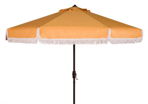Pat8008d 9 Ft. Milan Fringe Crank Outdoor Push Button Tilt Umbrella, Yellow & White