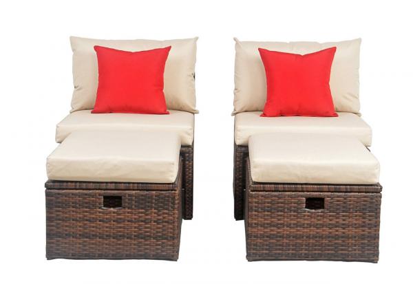 Pat2013a Telford Rattan Outdoor Sette & Storage Ottoman With Red Accent Pillows, Brown & Beige