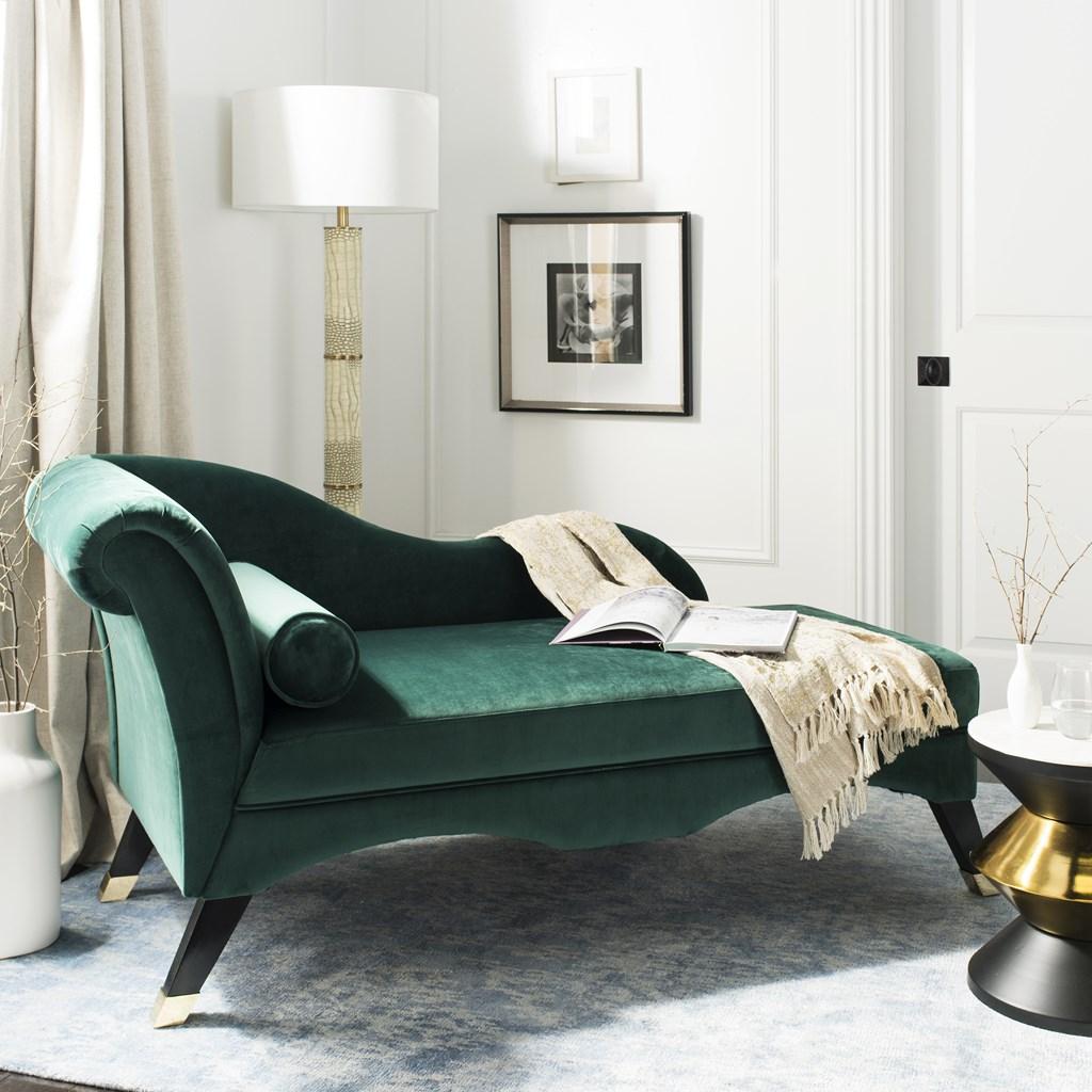 Fox6284e Caiden Velvet Chaise With Pillow, Emerald & Black