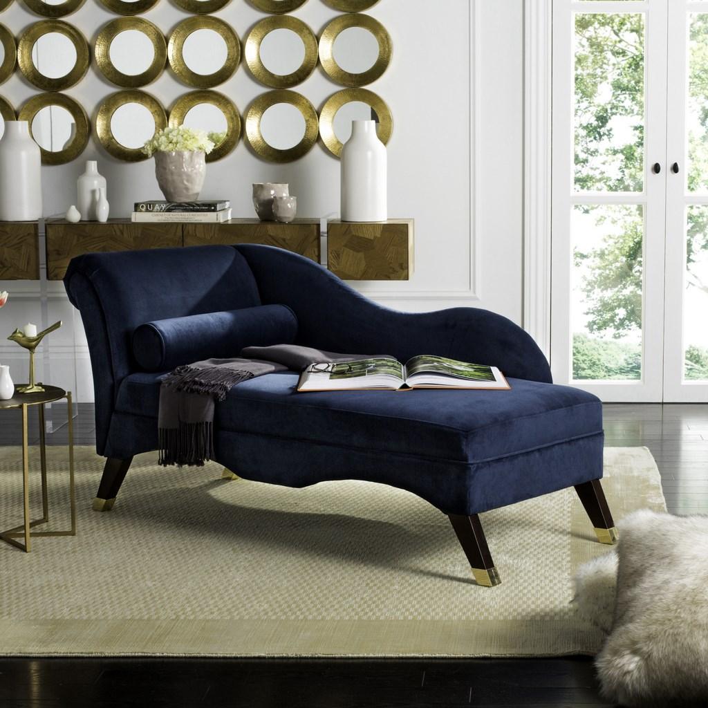 Fox6284a Caiden Vevlet Chaise With Pillow, Navy