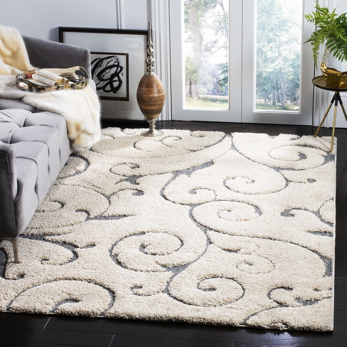 Sg455-1155-3 Florida Shag Power Loomed Small Rectangle Area Rug, Cream & Light Blue - 3 Ft.-3 In. X 5 Ft.-3 In.