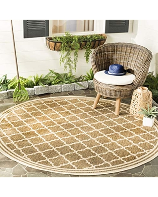 Bhs121d-6r 6 Ft. 7 In. X 6 Ft. 7 In. Beach House Contemporary Round Indoor & Outdoor Area Rugs, Beige & Cream