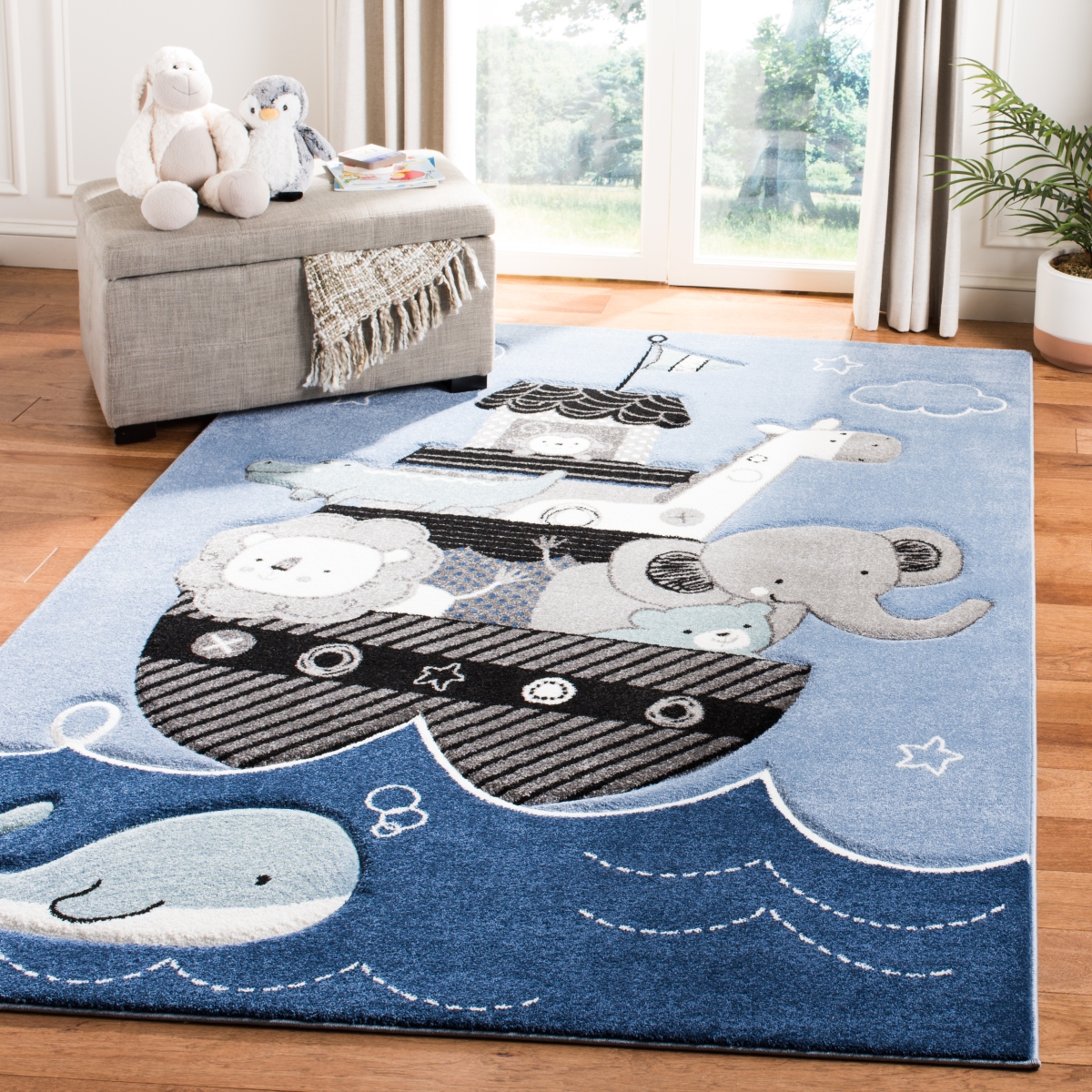 Crk121b-5 5 Ft. 3 In. X 7 Ft. 6 In. Carousel Kids Rectangle Power Loomed Area Rug, Blue & Grey