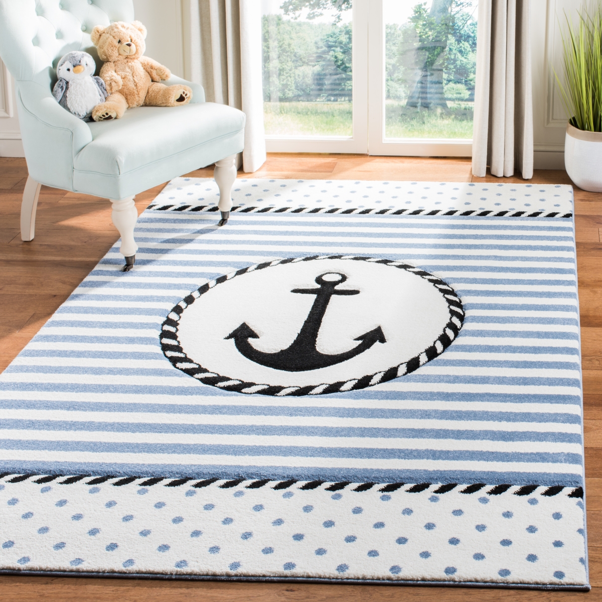 Crk124a-5 5 Ft. 3 In. X 7 Ft. 6 In. Carousel Kids Rectangle Power Loomed Area Rug, Ivory & Navy