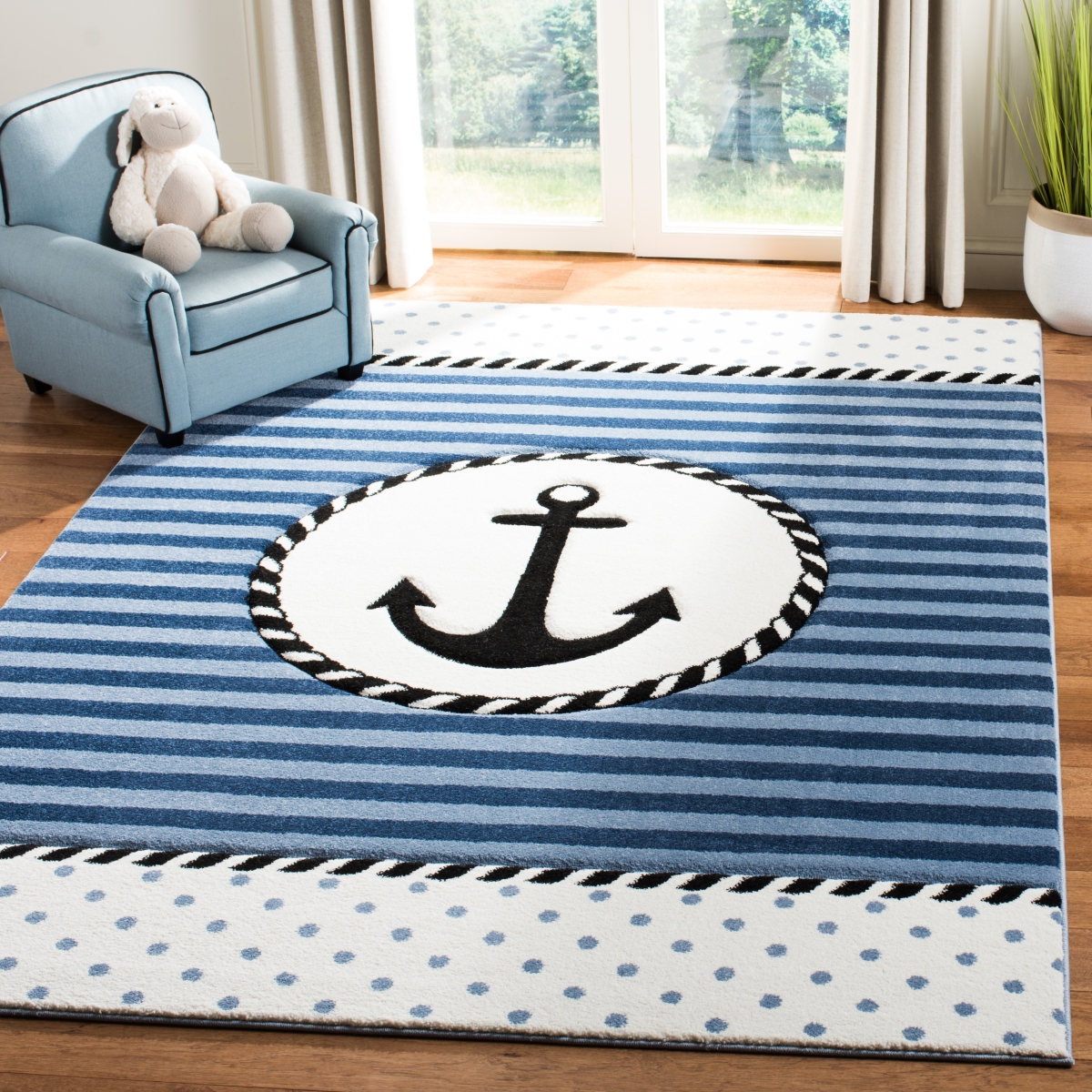 Crk124n-5 5 Ft. 3 In. X 7 Ft. 6 In. Carousel Kids Rectangle Power Loomed Area Rug, Navy & Ivory