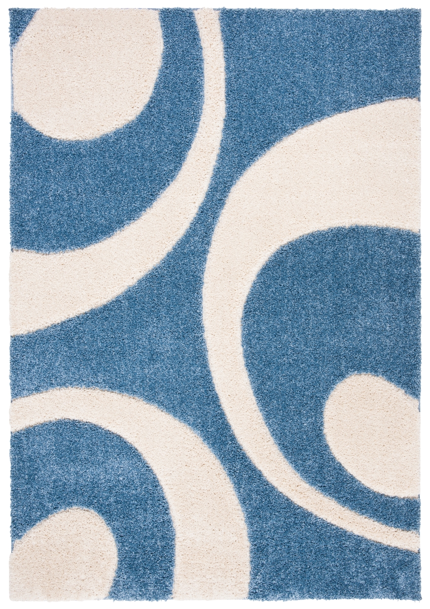Sg474-6011-3 3 Ft. 3 In. X 5 Ft. -3 In. Power Loomed Shag Florida Shag Small Rectangle Rug, Blue & Ivory