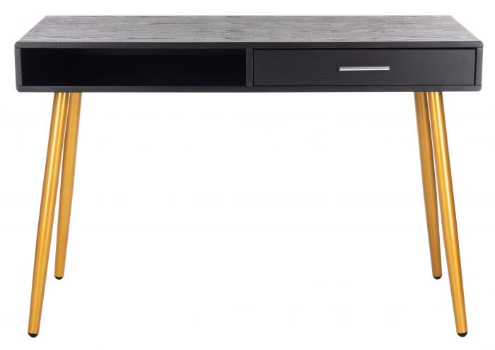 Dsk2200b Jorja 1 Drawer 1 Shelf Desk, Black & Gold