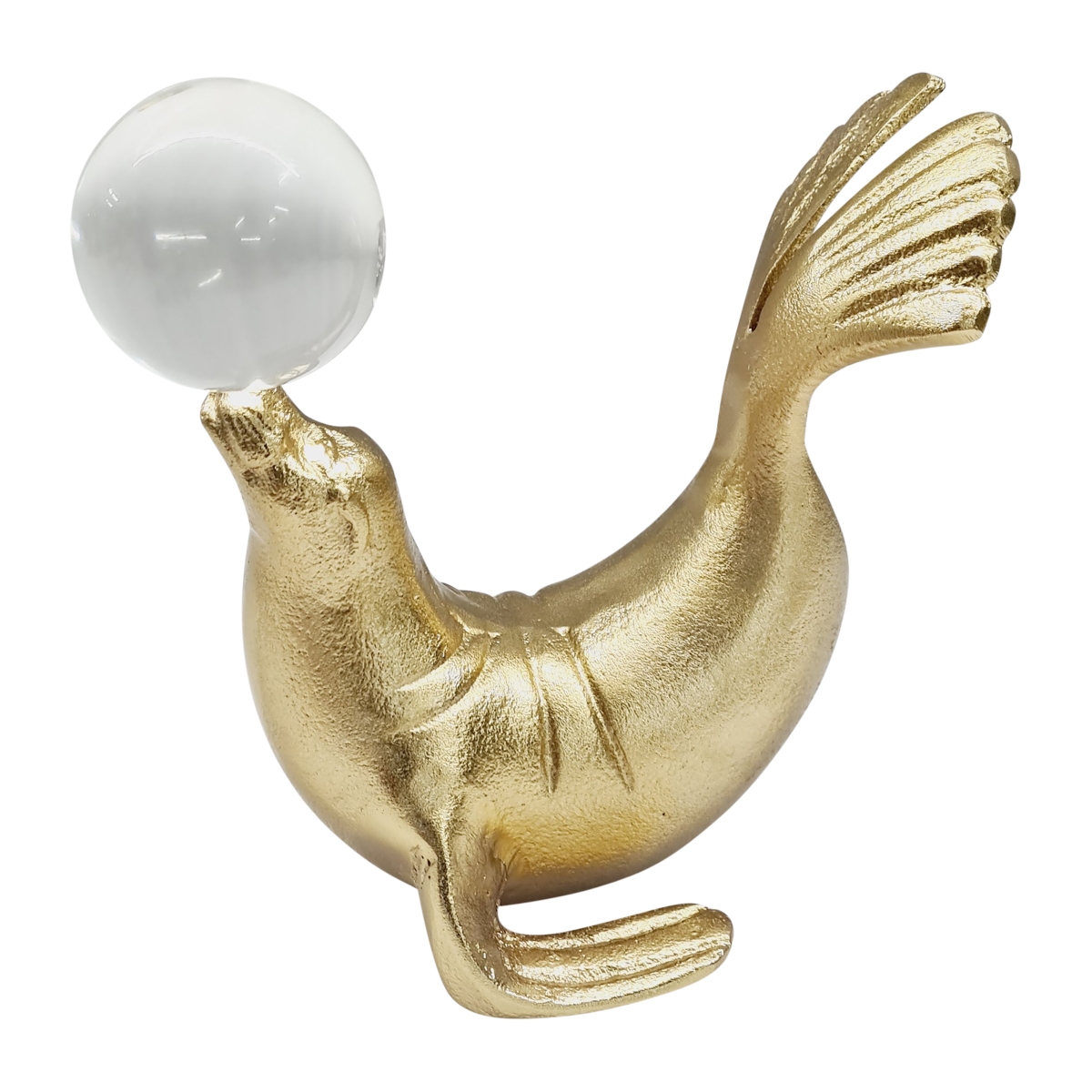 18916 7 in. Metal Sea Lion with Acrylic Ball, Gold