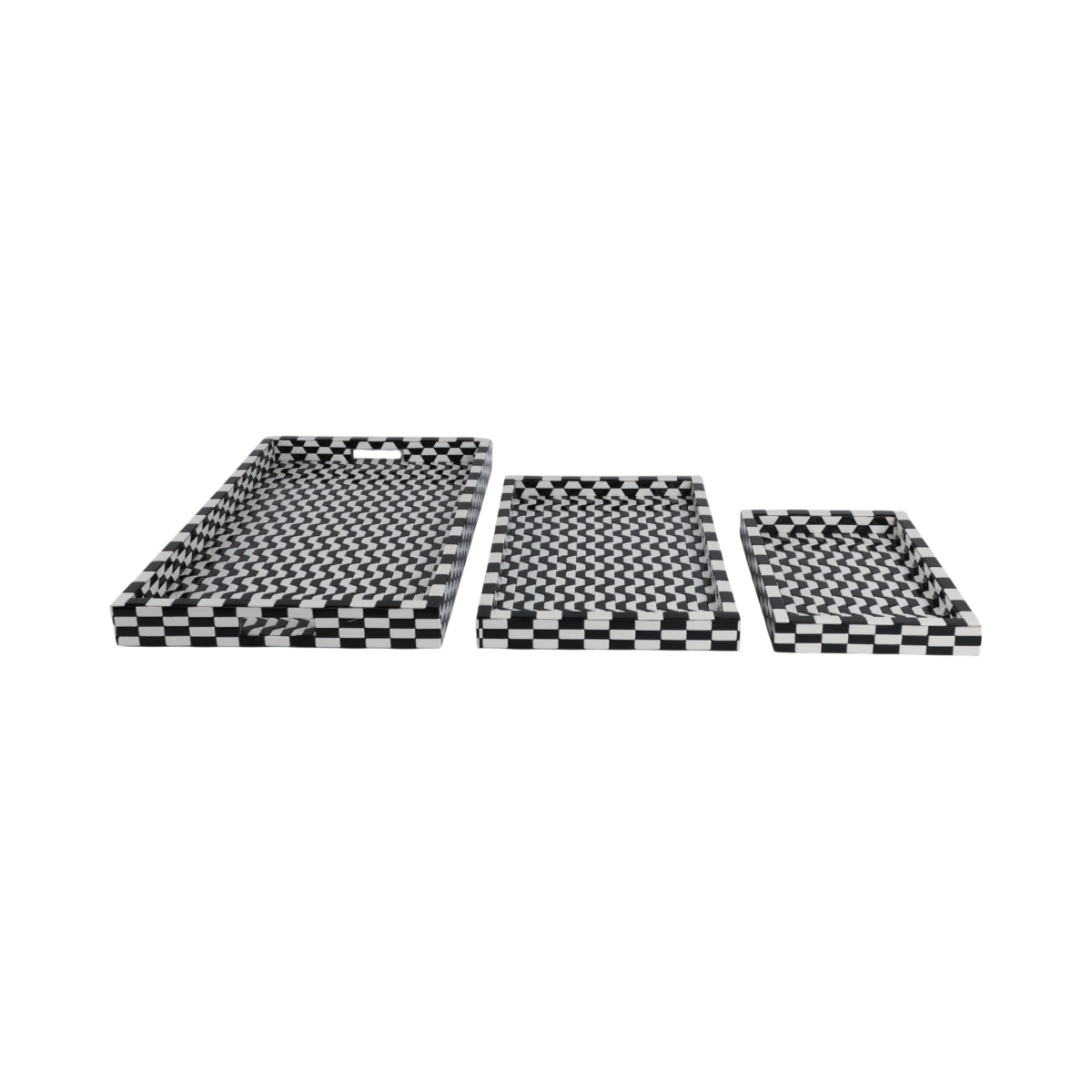 Picture of Sagebrook Home 21538 13-18-24 in. Geo 3D Resin Trays, Black & White - Set of 3