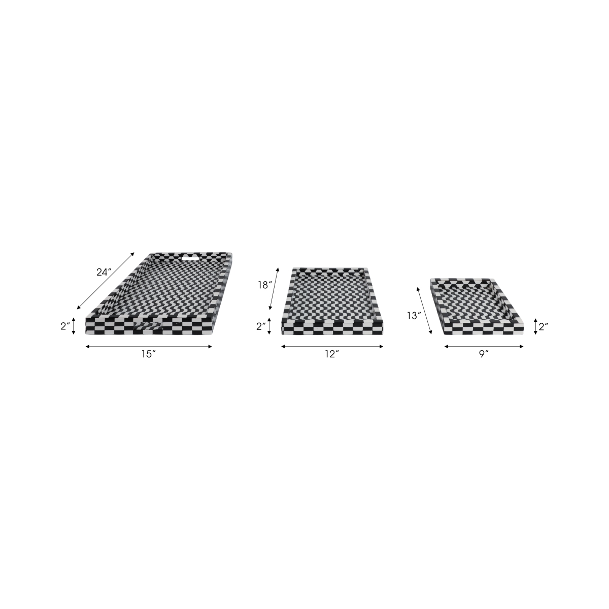 Picture of Sagebrook Home 21538 13-18-24 in. Geo 3D Resin Trays, Black & White - Set of 3