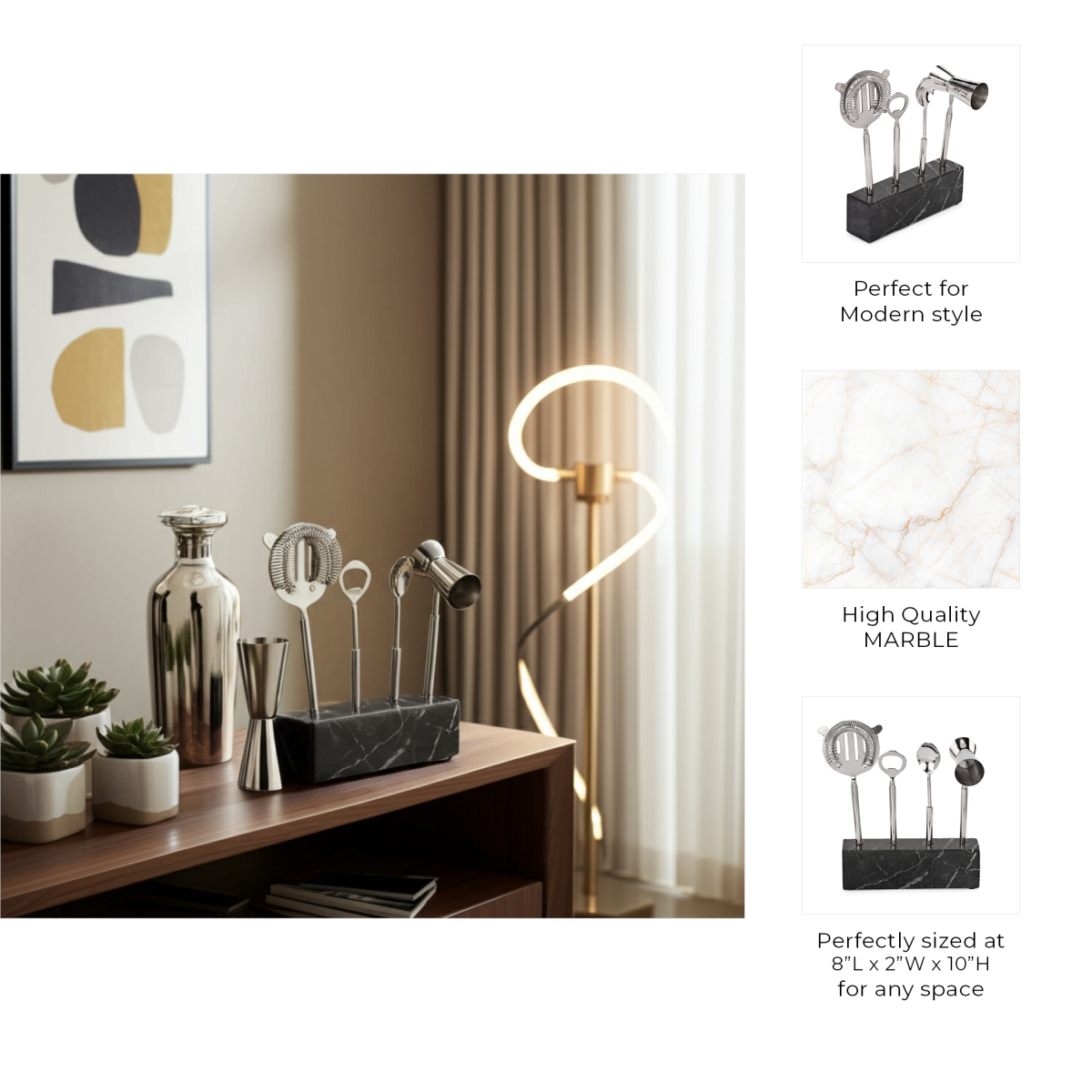 Picture of Sagebrook Home 22555 10 in. Bar Utensil Set, Silver & Black - 4 Piece
