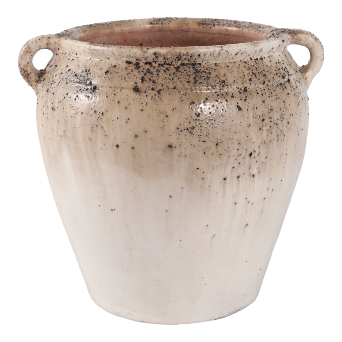 22550-01 11 x 10 in. Textured Terracotta 2-handle Vase, Ivory & Brown