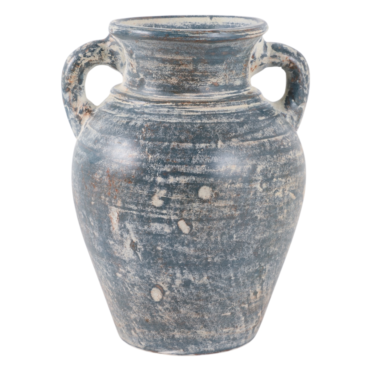 18251-05 Terracotta 9 in. Vase with Handles, Blue & White