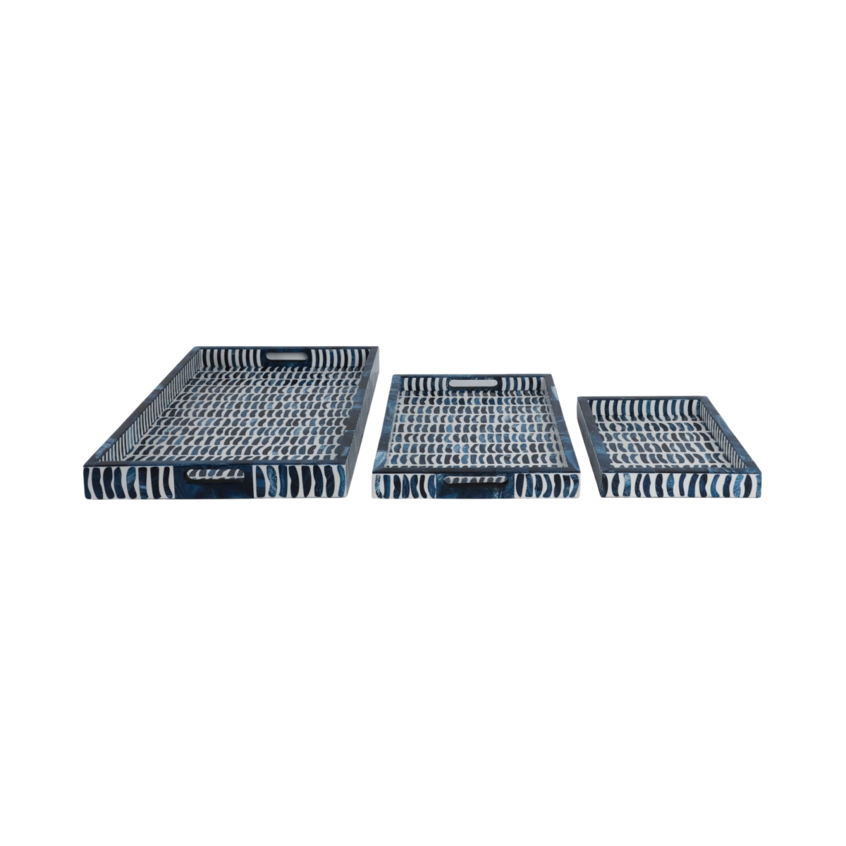 Picture of Sagebrook Home 21539 13-18-24 in. Trays with Inlay Pieces, Blue & White - Set of 3