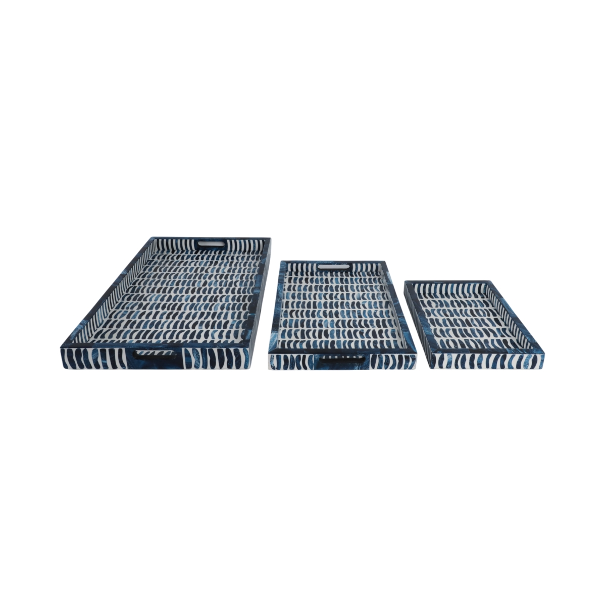 Picture of Sagebrook Home 21539 13-18-24 in. Trays with Inlay Pieces, Blue & White - Set of 3