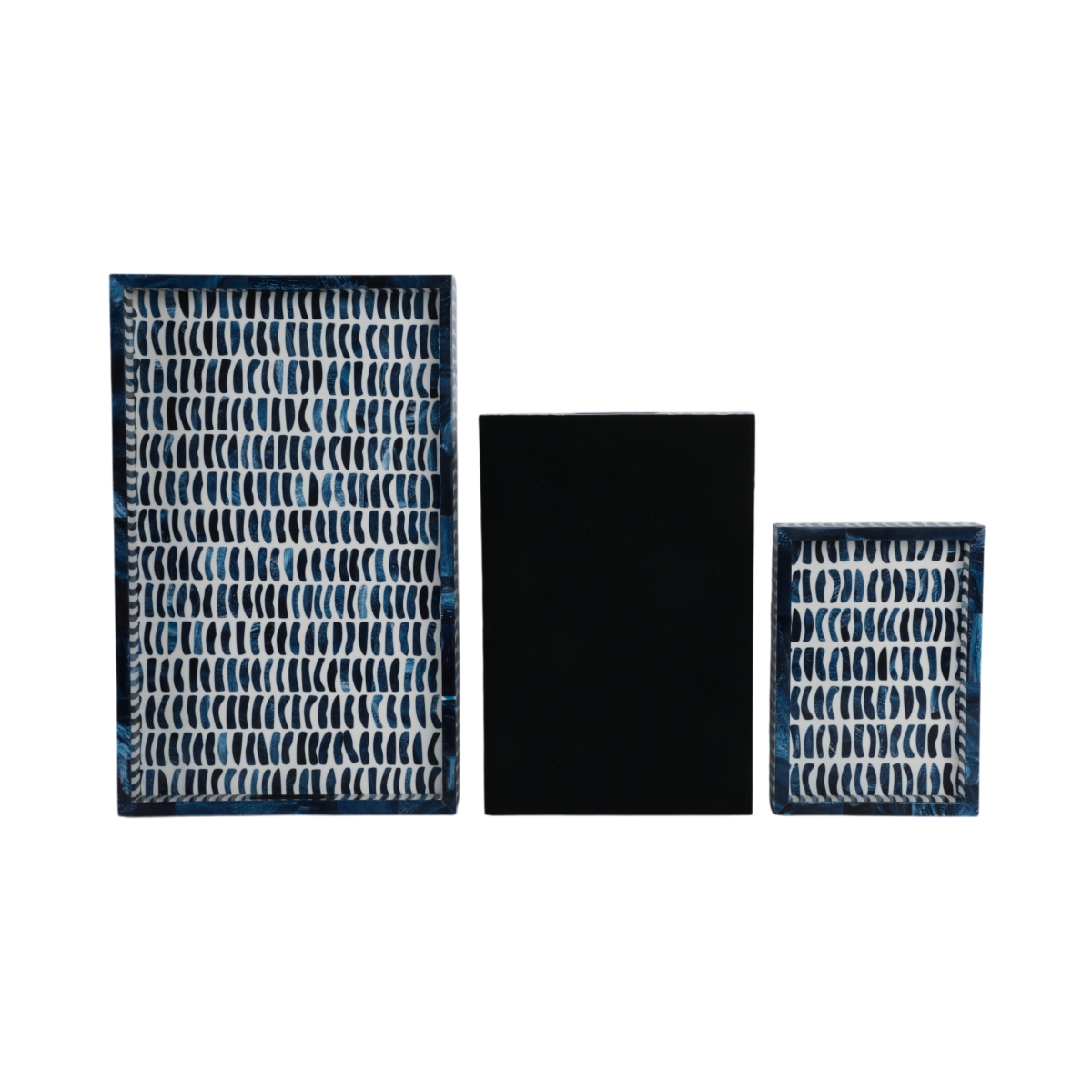 Picture of Sagebrook Home 21539 13-18-24 in. Trays with Inlay Pieces, Blue & White - Set of 3