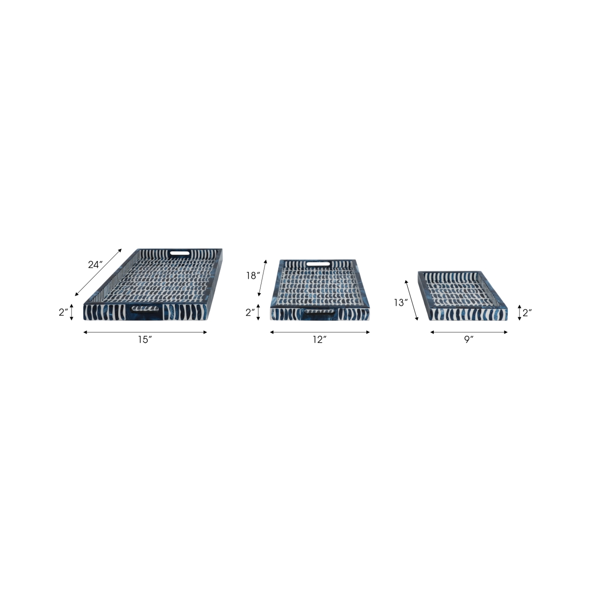Picture of Sagebrook Home 21539 13-18-24 in. Trays with Inlay Pieces, Blue & White - Set of 3