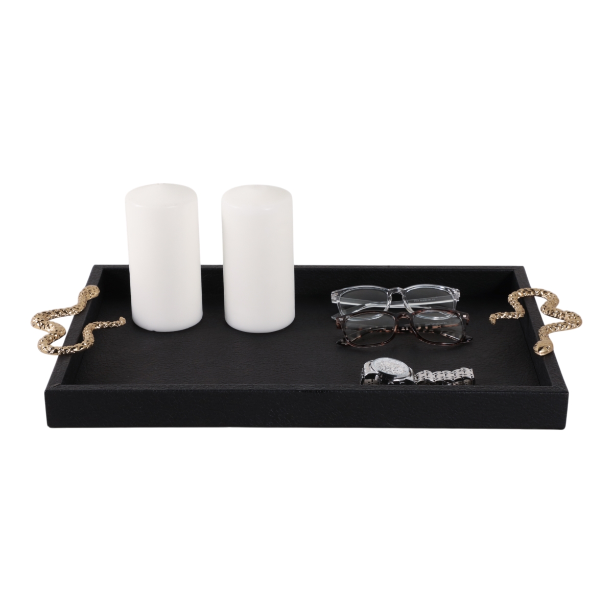 Picture of Sagebrook Home 22394 19 x 12 in. Faux Leather Snake Tray, Black & Gold