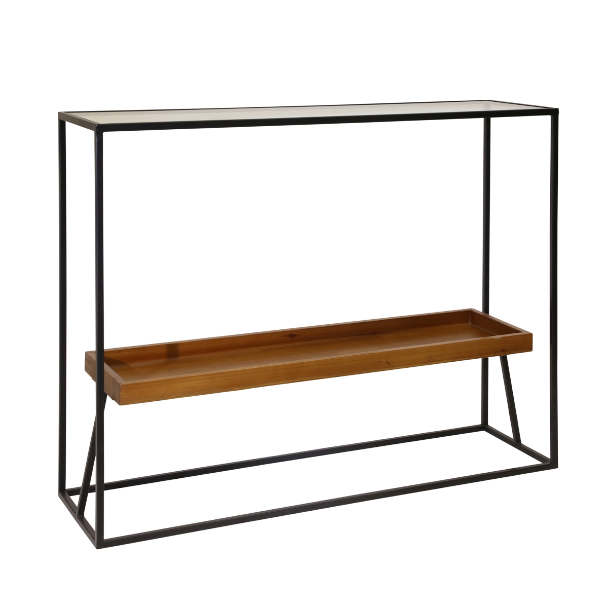 11784-01 31 In. Metal & Wood 2-tier Console Table, Black & Brown