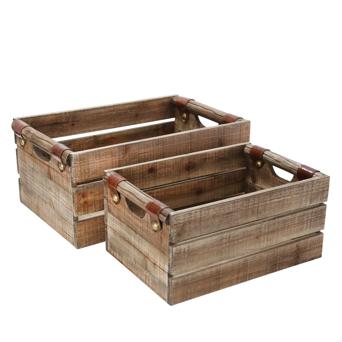 14094-02 22 In. Wood Boxes, Brown - Set Of 2