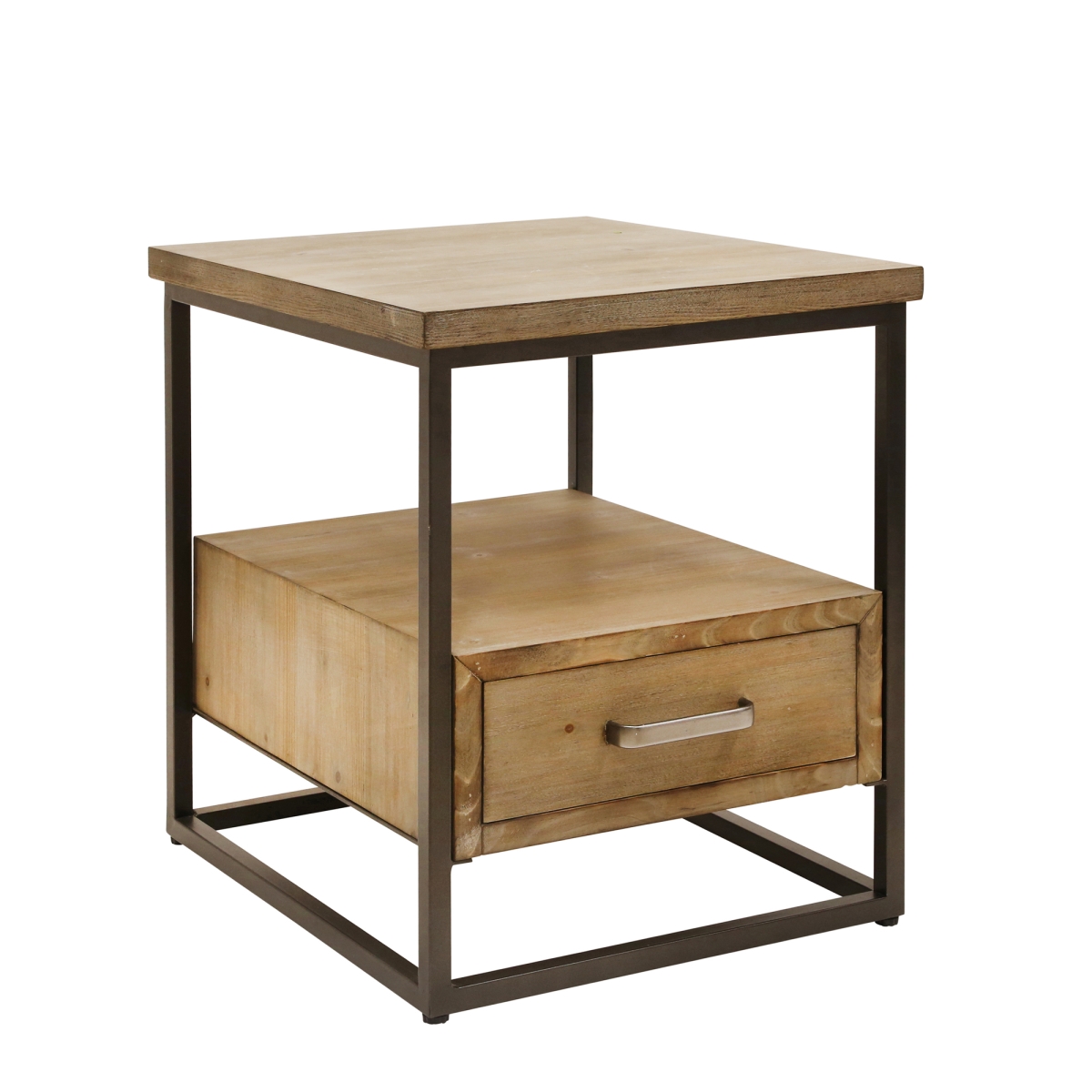 14098 23 In. Wood & Metal Side Table Widrawer, Brown