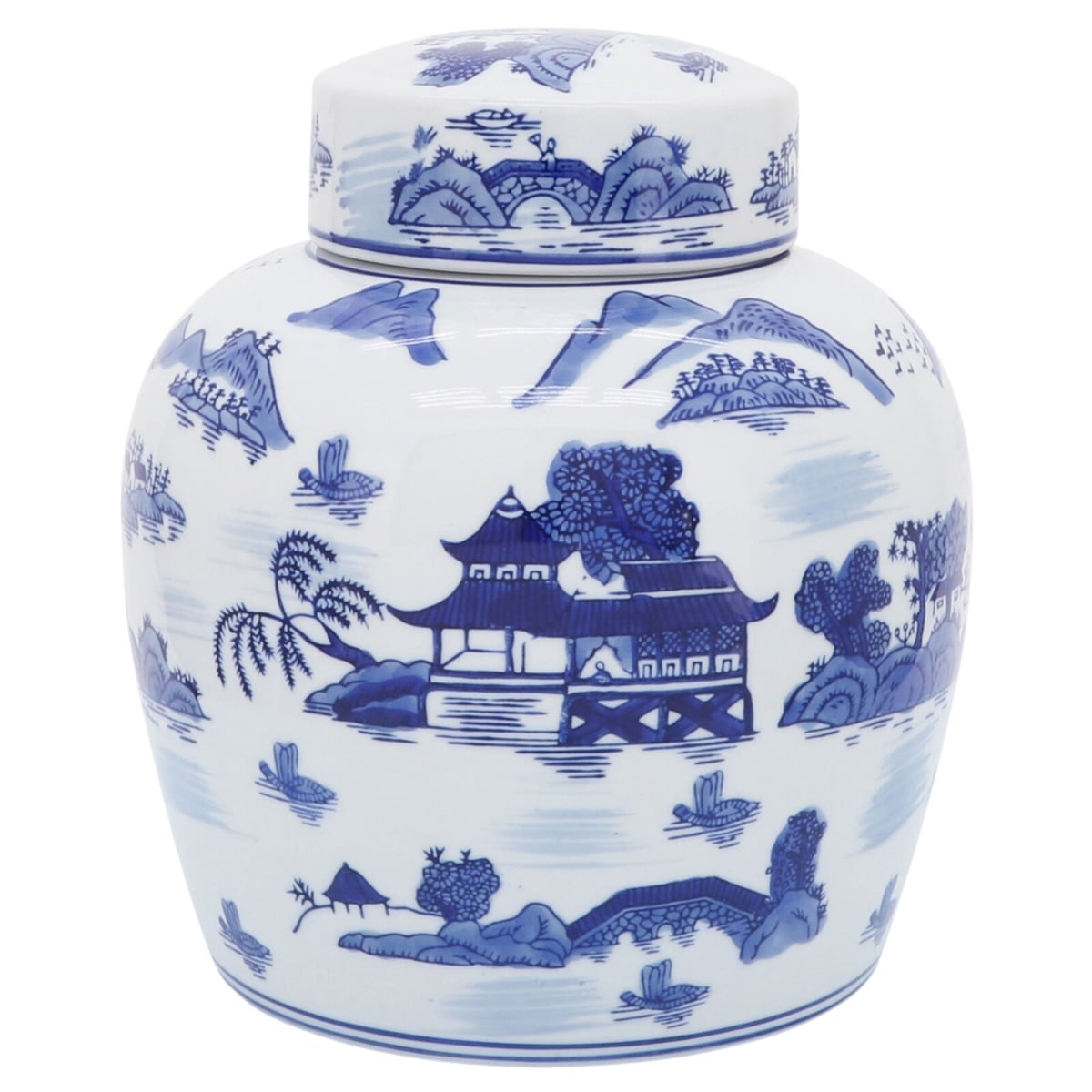 16421-02 9 in. Ceramic Rounded Jar with Lid, Blue