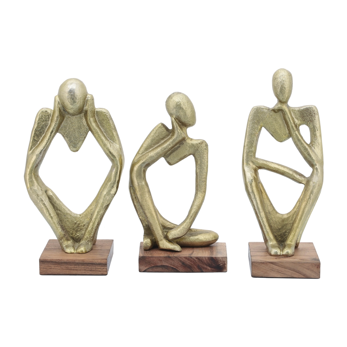Picture of Sagebrook Home 17339 9 in. Metal & Wood Thoughts Figurines&#44; Gold - Set of 3
