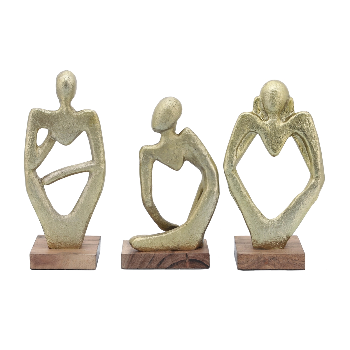 Picture of Sagebrook Home 17339 9 in. Metal & Wood Thoughts Figurines&#44; Gold - Set of 3