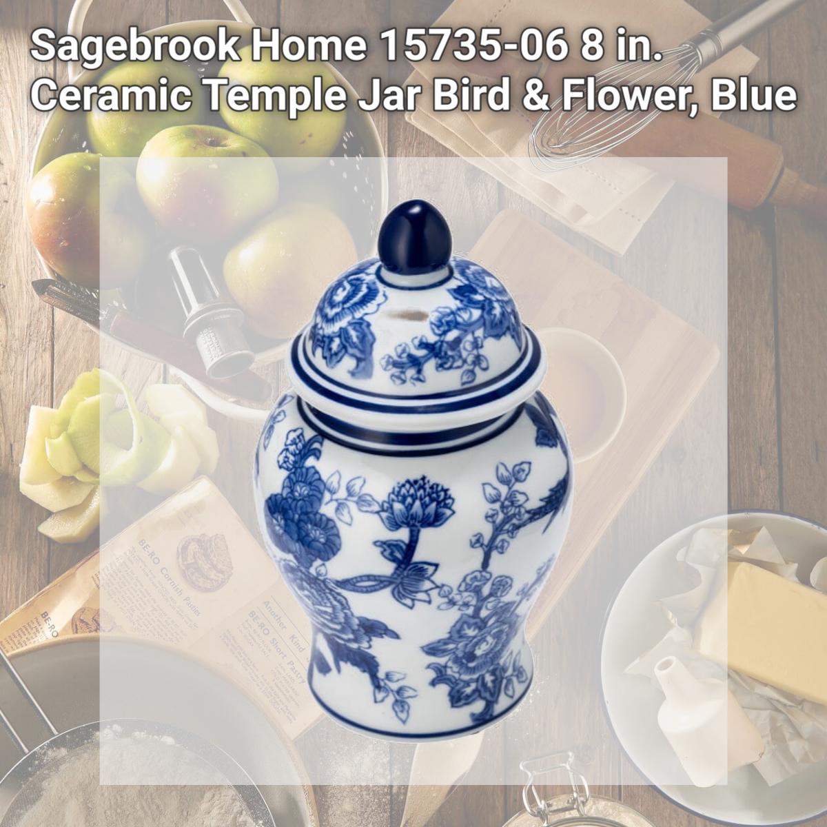 Picture of Sagebrook Home 15735-06 8 in. Ceramic Temple Jar Bird & Flower, Blue