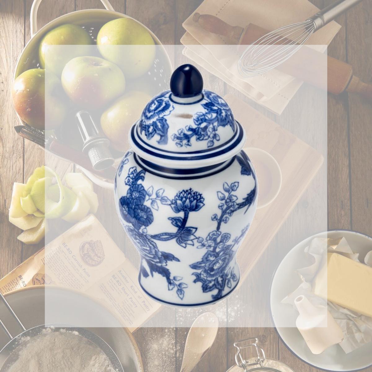 Picture of Sagebrook Home 15735-06 8 in. Ceramic Temple Jar Bird & Flower, Blue