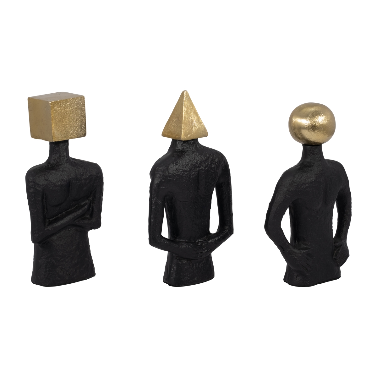 Picture of Sagebrook Home 18301 11 in. Aluminum Man with Square Head Figurine&#44; Black & Gold - Set of 3