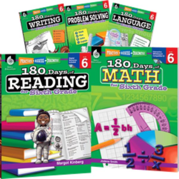 29279 180 Days of Sixth Grade Practice Book - Set of 5