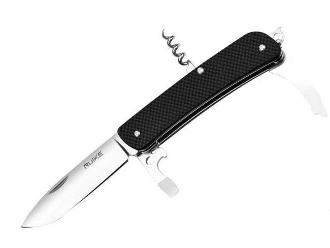 -ruike-l21-b 3.35 In. Straight Edge Folding Multifunction Knife, Clip Point - 12 Featured Tools, Black