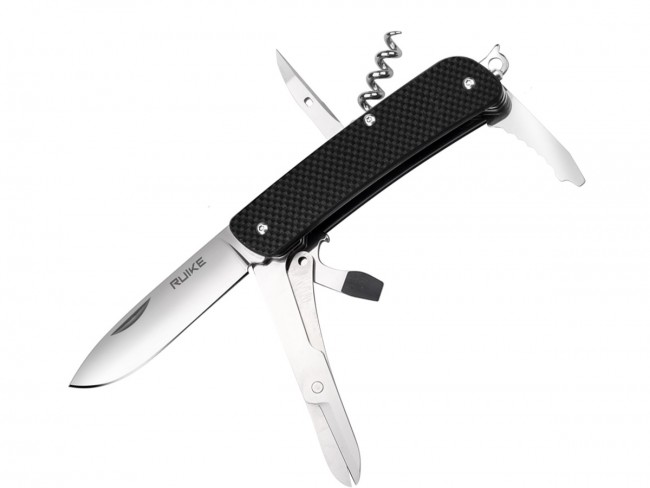 -ruike-l31-b 3.35 In. Straight Edge Folding Multifunction Knife, Clip Point - 18 Featured Tools, Black