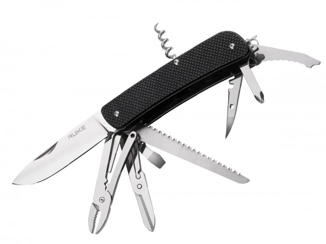 -ruike-l51-b 3.35 In. Straight Edge Folding Multifunction Knife, Clip Point - 23 Featured Tools, Black