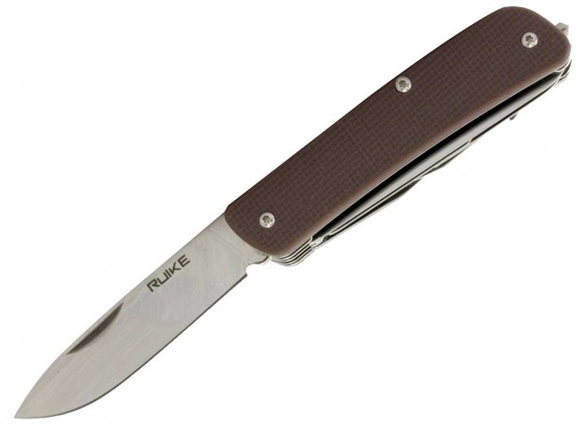 -ruike-m42-n 2.79 In. Straight Edge Folding Multifunction Knife - Clip Point, 16 Featured Tools - Brown