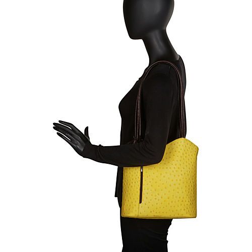Deleite 33 Yellow & Black Two Toned Textured Italian Leather Handbag Tote, Yellow With Black