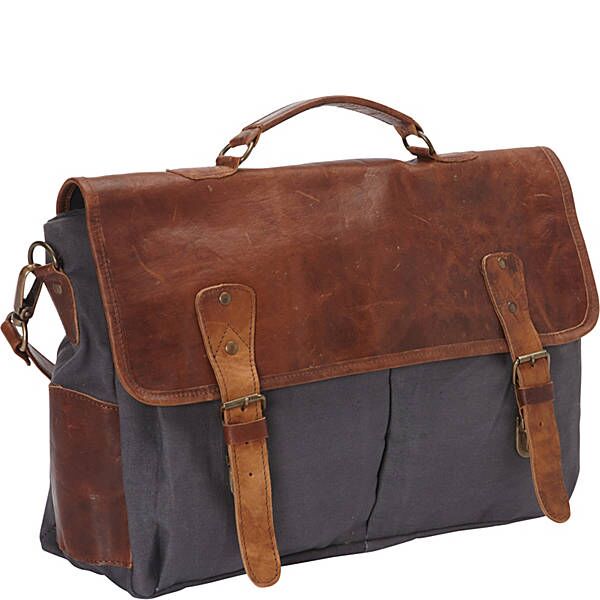 Cl-300 Leather Laptop Messenger Bag & Brief, Brown & Grey Canvas