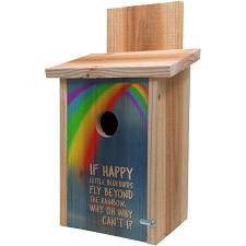 Bbhc-4 Decorative Rainbow Design On Cedar Blue Bird House