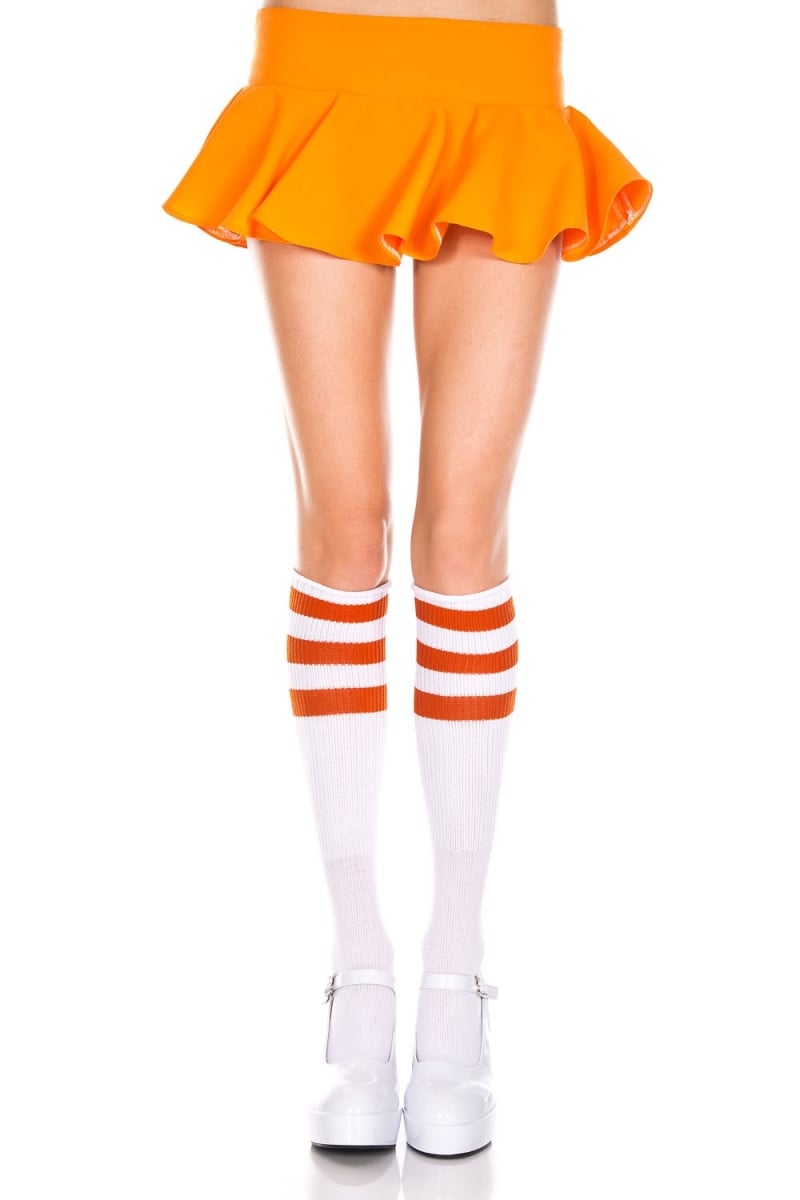 5726-white-orange Acrylic Knee High Socks With Striped Top, White & Orange