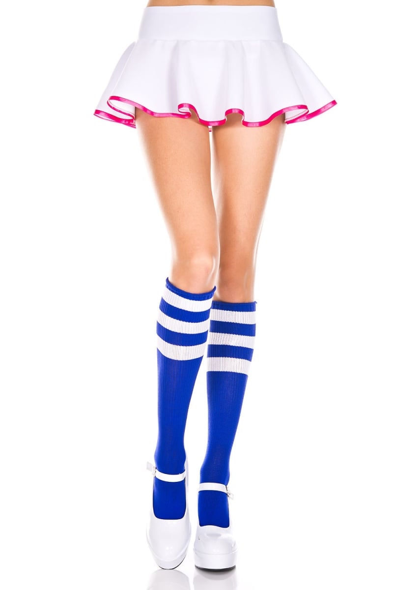 5726-royal Blue-whi Acrylic Knee High Socks With Striped Top, Royal Blue & White