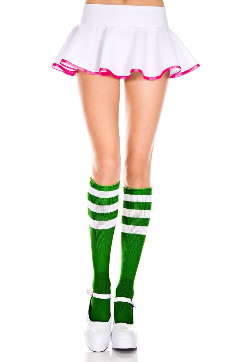 5726-huntergreen-whi Acrylic Knee High Socks With Striped Top, Hunter Green & White