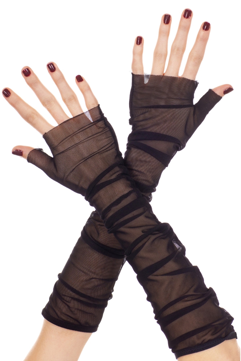 473-black Soft Mesh Fingerless Gloves, Black