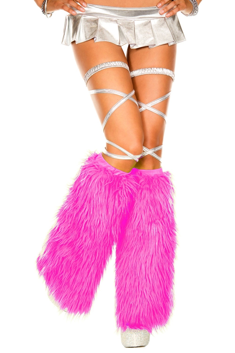 5535-neonpink Faux Fur Leg Warmers, Neon Pink