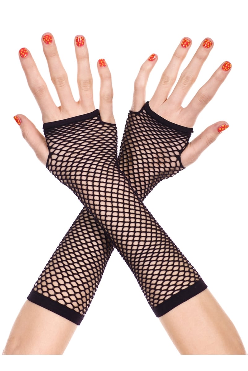 415-black Thick Mini Diamond Net Arm Warmers Gloves - Black