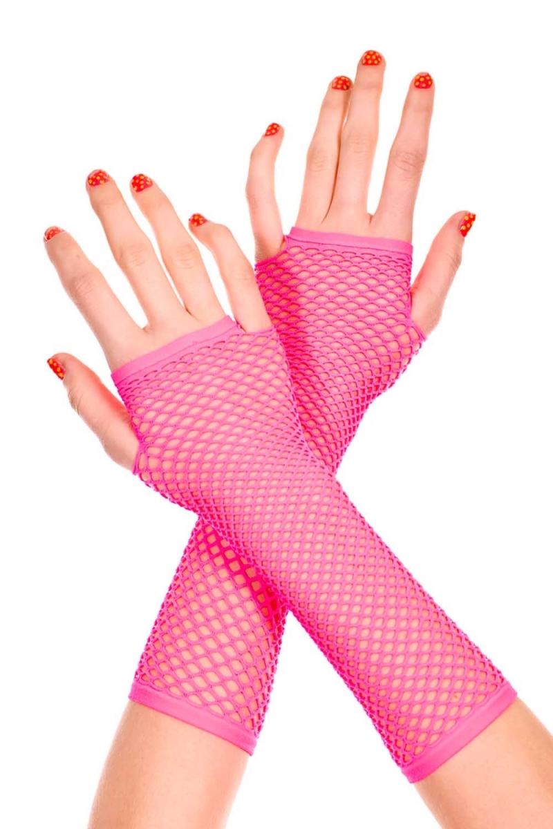 415-hotpink Thick Mini Diamond Net Arm Warmers Gloves - Hot Pink