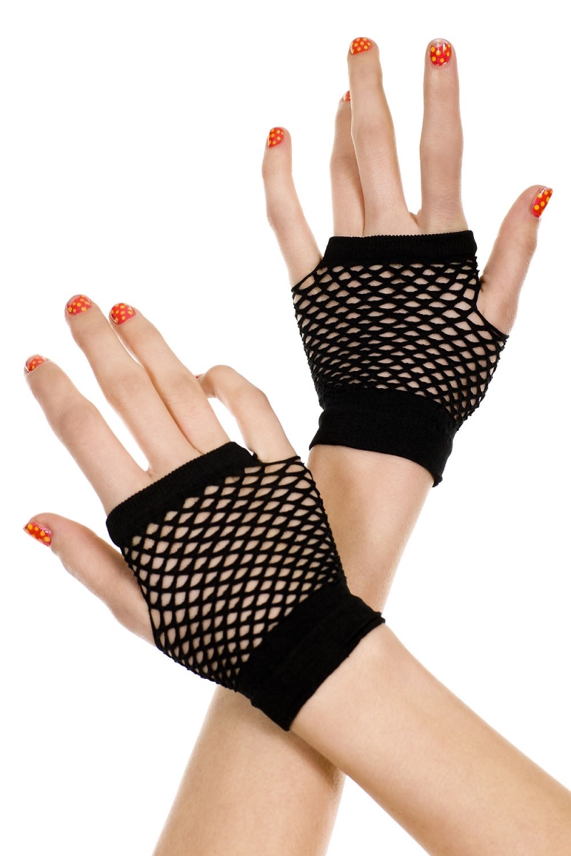 478-black Thick Diamond Net Gloves - Black